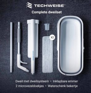 Techweise 4-in-1 Dweilsysteem met spray en opvouwbare emmer